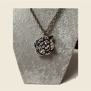 Sparkling Rose Pendant with AB Rhinestones on Vintage Chain, 20”